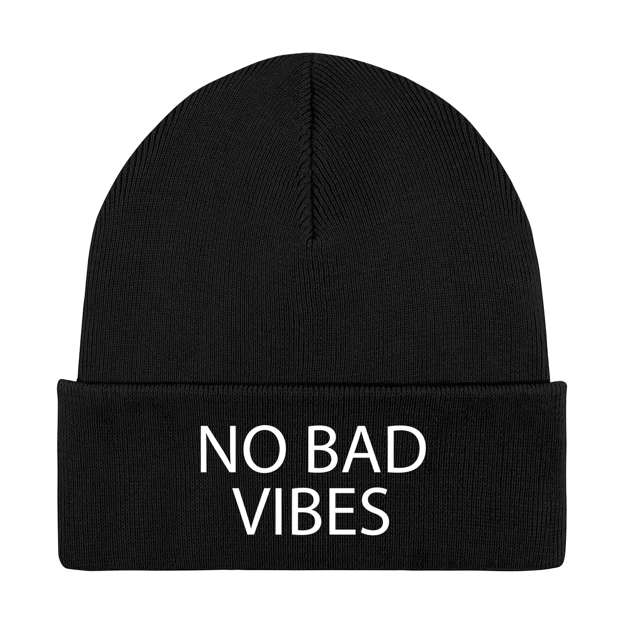 Embroidered "NO BAD VIBES" Beanie – Positive Vibes Winter Hat for Men and Women